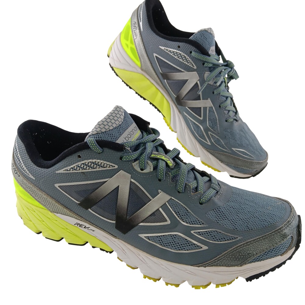 New Balance Running Shoes Mens Size 9.5 Gray Blue Neon Yellow REVlite 870v4